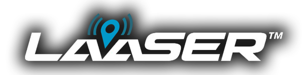 LaaSer logo, with a location pin in place of the second A